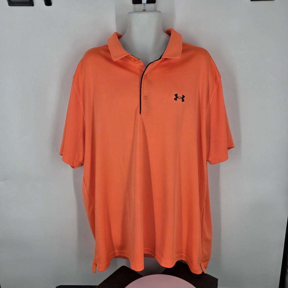 Under Armour Polo Mens 4XL Orange Blck Loose Fit HeatGear Golf Performance Shirt - Picture 7 of 7